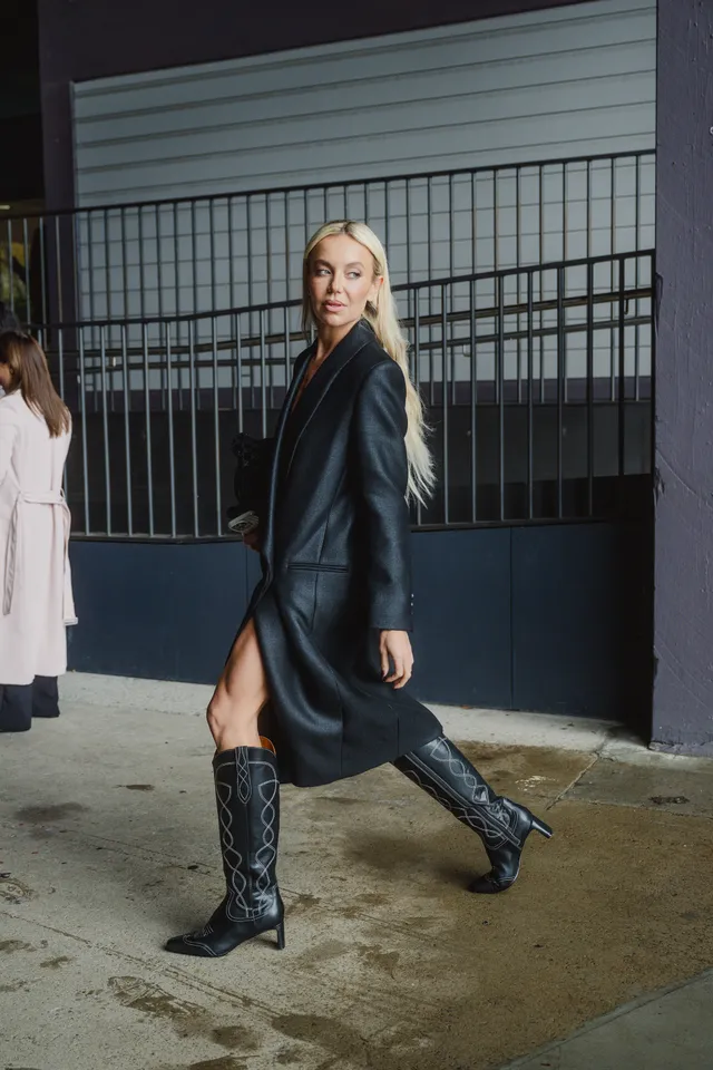 black leather knee high dress boots Fine Time Block Heel Knee High Boots