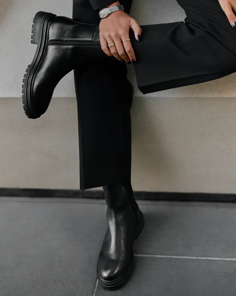 black flat dress boots Womens Next Black Leather Standard/Wide Fit Forever Comfort Flat Riding Boots US 8 (UK 6)