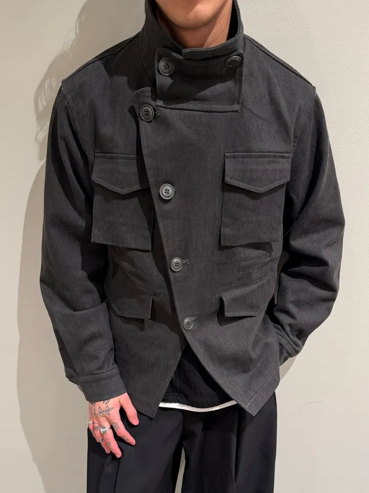 ジャケット・アウター high neck military jacket Asymmetric Overlap High-Collar Military Jacket