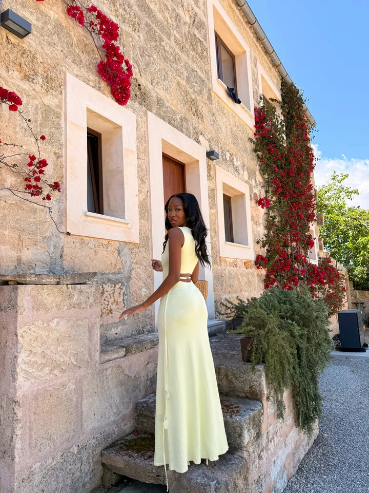 Monay Tulip Maxi Dress - Lemon | MESHKI US