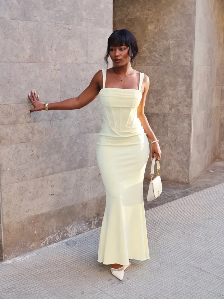 Luella Crepe Corset Maxi Dress - Lemon | MESHKI UK
